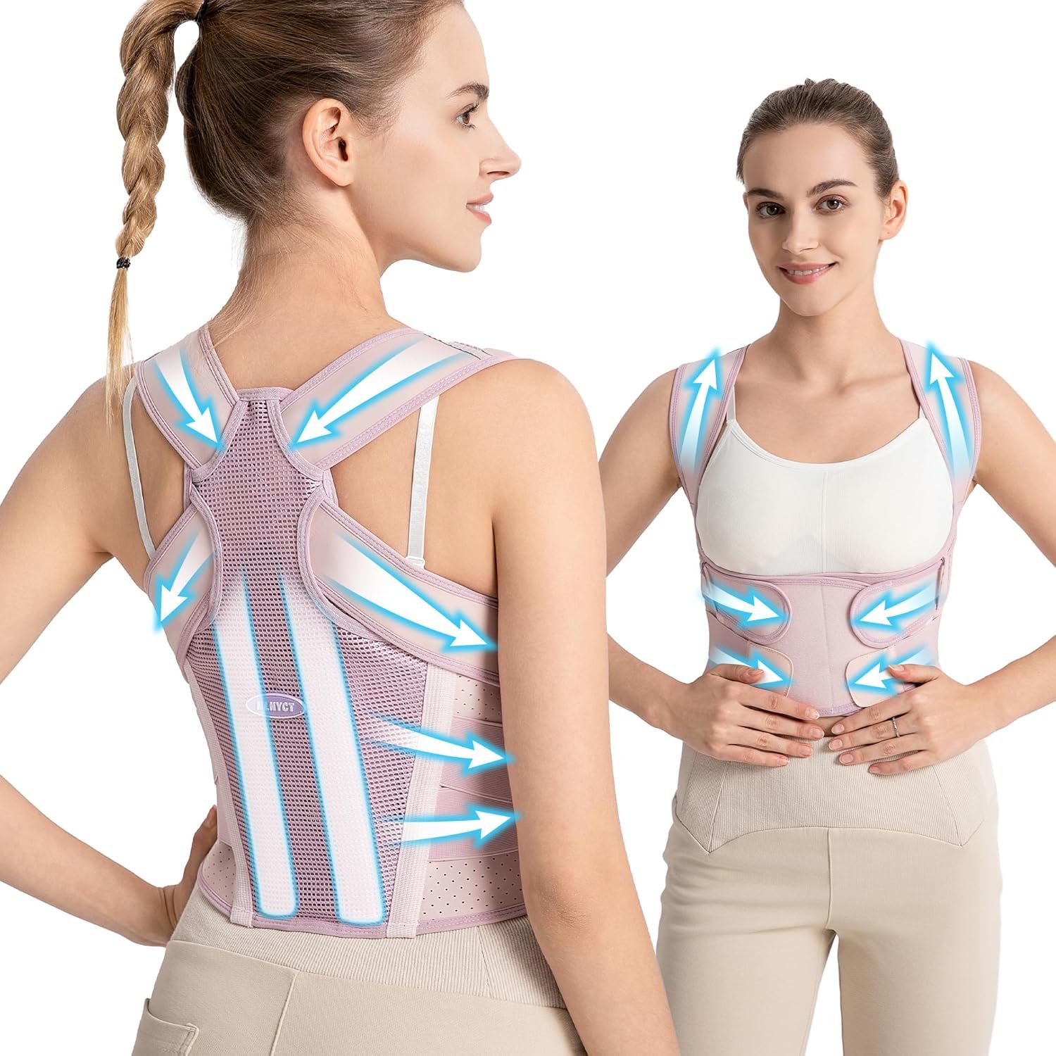 NLNYCT Posture Corrector for Women – 2-in-1 Back Brace with Shoulder Support, Adjustable Full Back Straightener for Upper & Lower Back Pain Relief, Hunchback, Scoliosis & Spine Alignment (M)