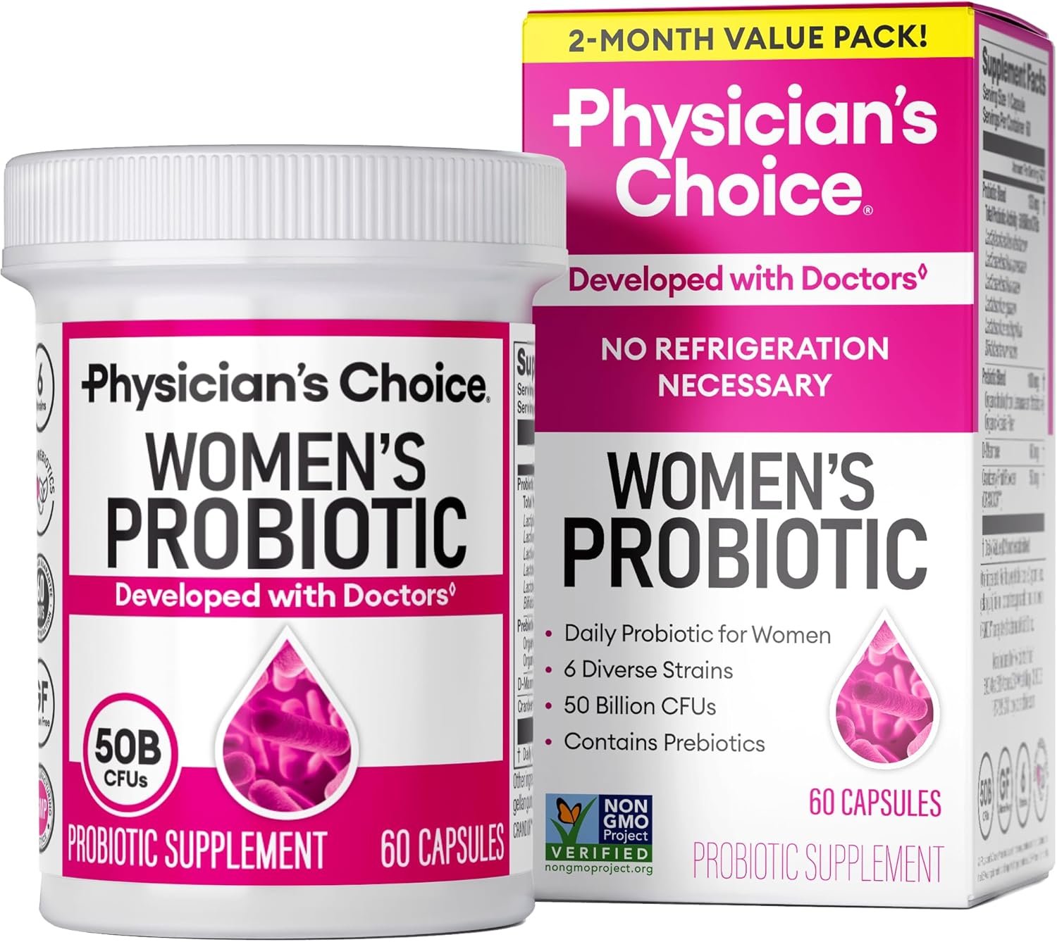 Physician’s Choice Probiotics – PH Balance, Digestive, UT, & Feminine Health – 50 Billion CFU – 6 Unique Strains for Women – Organic Prebiotics, Cranberry Extract+ – Probiotic – 60 CT