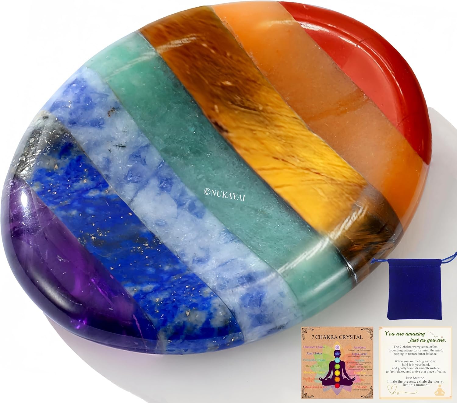 Thumb Worry Stone Crystals and Healing Stones for Anxiety Sensory 7 Chakra Oval Natural Tiny Meditation Accessories Mental Health Gifts Fidget Depression Stress Anxiety Relief Items for Women