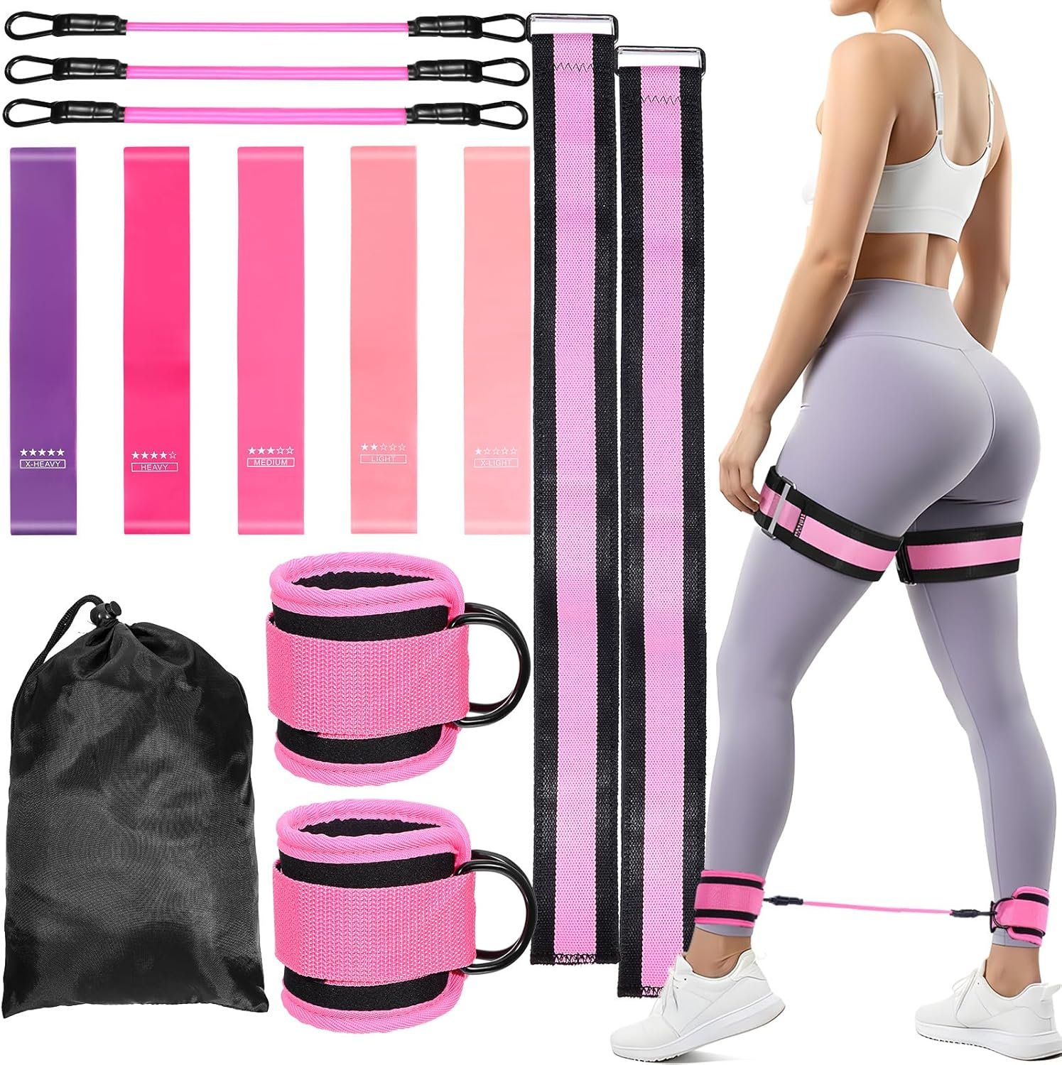 Resistance Bands Set, Adjustable Ankle Exercise Bands with Cuffs Home Gym Workout Fitness Equipment with Carry Bag for Women Leg Booty Butt Lift Kickbacks Hip Training Working Out Yoga
