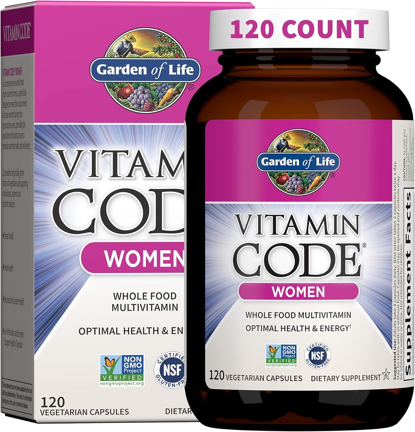 Garden of Life Multivitamin for Women, Vitamin Code Women’s Multi – Whole Food Womens Multi Vitamins, Iron, Folate not Folic Acid, Vitamin A and Probiotics for Womens Energy, 120 Vegetarian Capsules