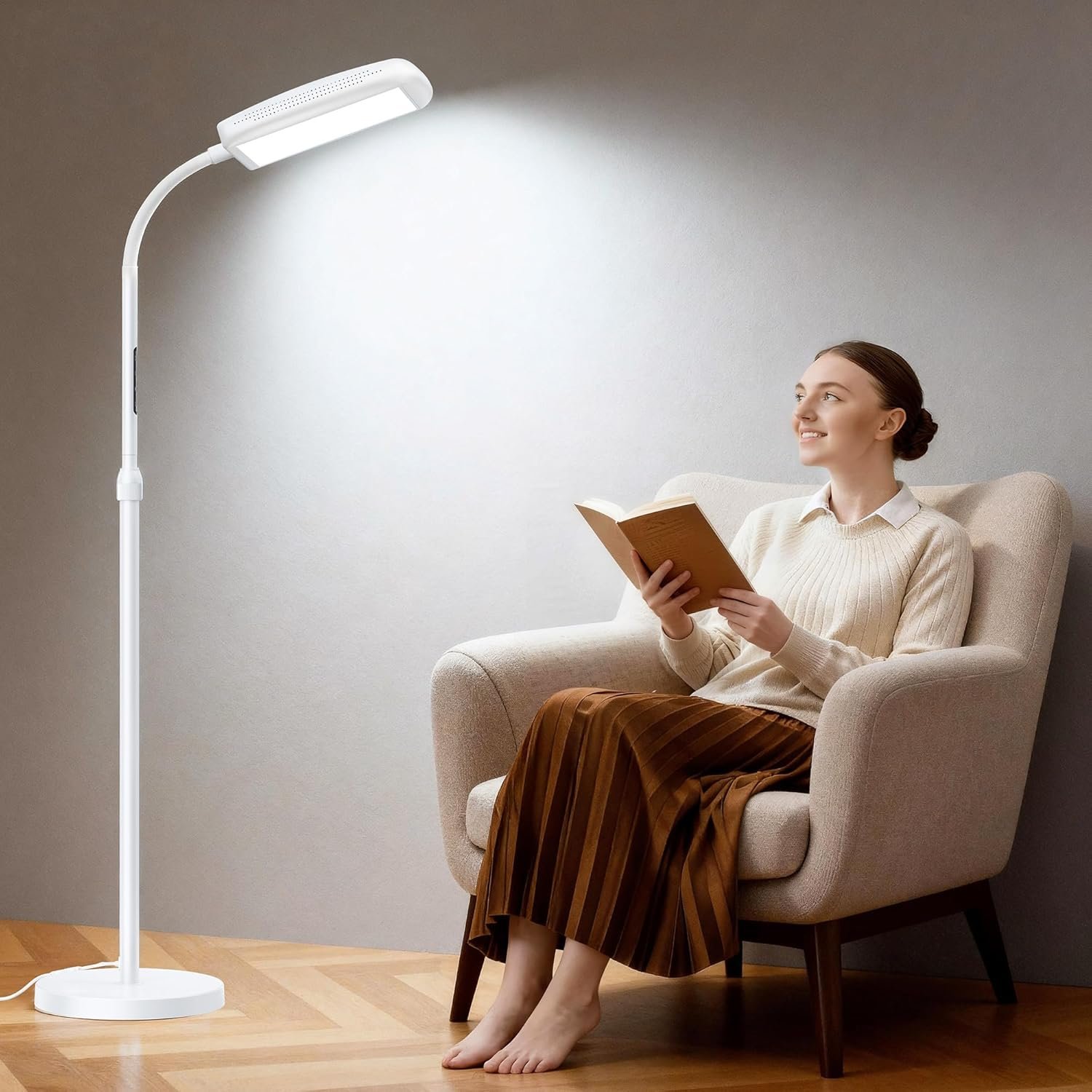 MediAcous Light Lamp 10000 Lux, Sun Light Lamp UV-Free with 5 Color Temperature & 5 Brightness Levels & Timer, Bright Light Floor lamp, Full Spectrum Daylight Lamp for Home,Office