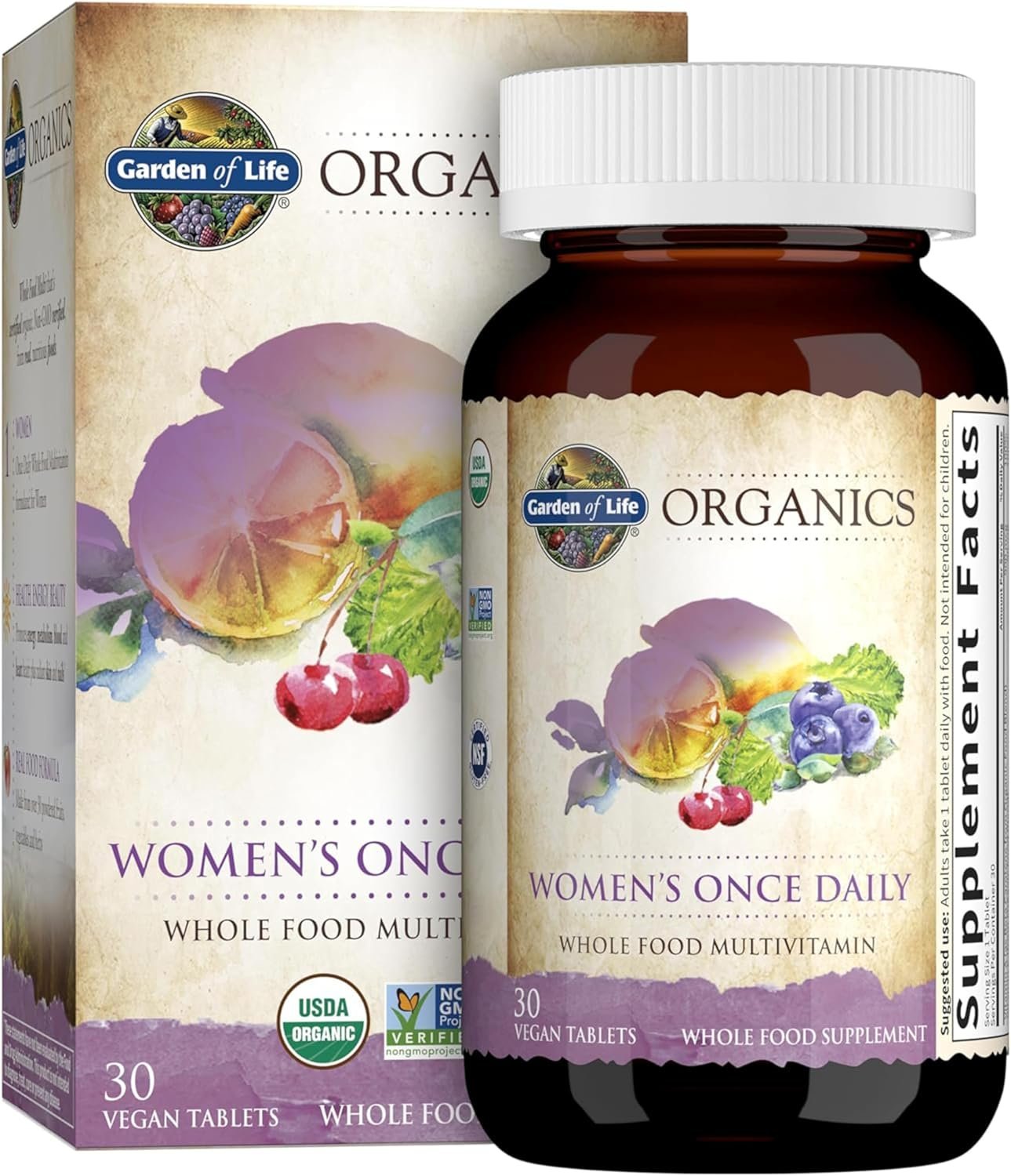 Garden of Life Organics Multivitamin for Women – Women’s Once Daily Multi – Whole Food Multi with Iron, Biotin, Vegan Organic Womens Multivitamin for Health, Energy Hair Skin and Nails, 30 Tablets