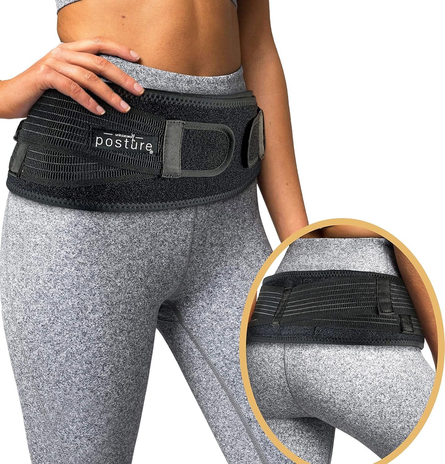 Sacroiliac Hip Belt for Women and Men That Alleviates Sciatic, Pelvic, Lower Back, Leg and Sacral Nerve Pain Caused by Si Joint Dysfunction| Trochanter Brace (Plus, Black)